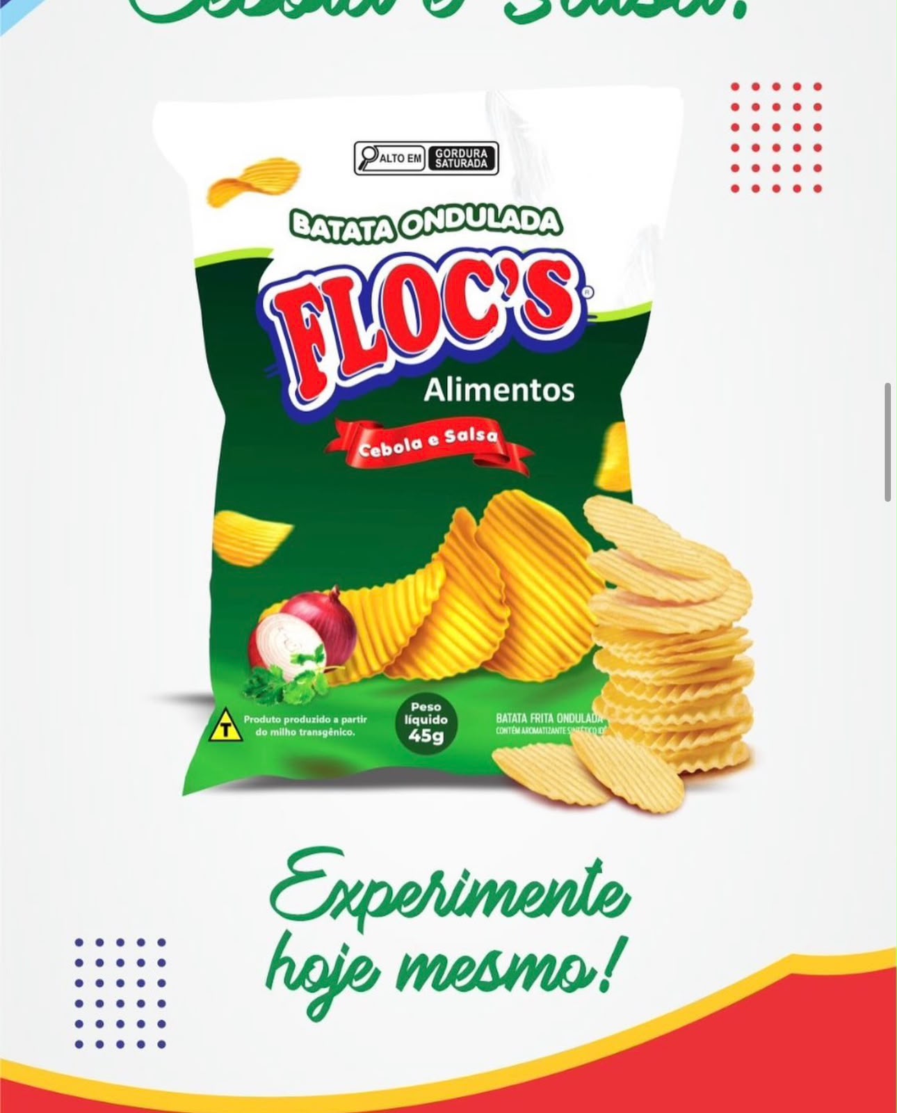 Floc's Batata Ondulada sabor Cebola e Salsa – 45 g • Caixa com 20 unidades