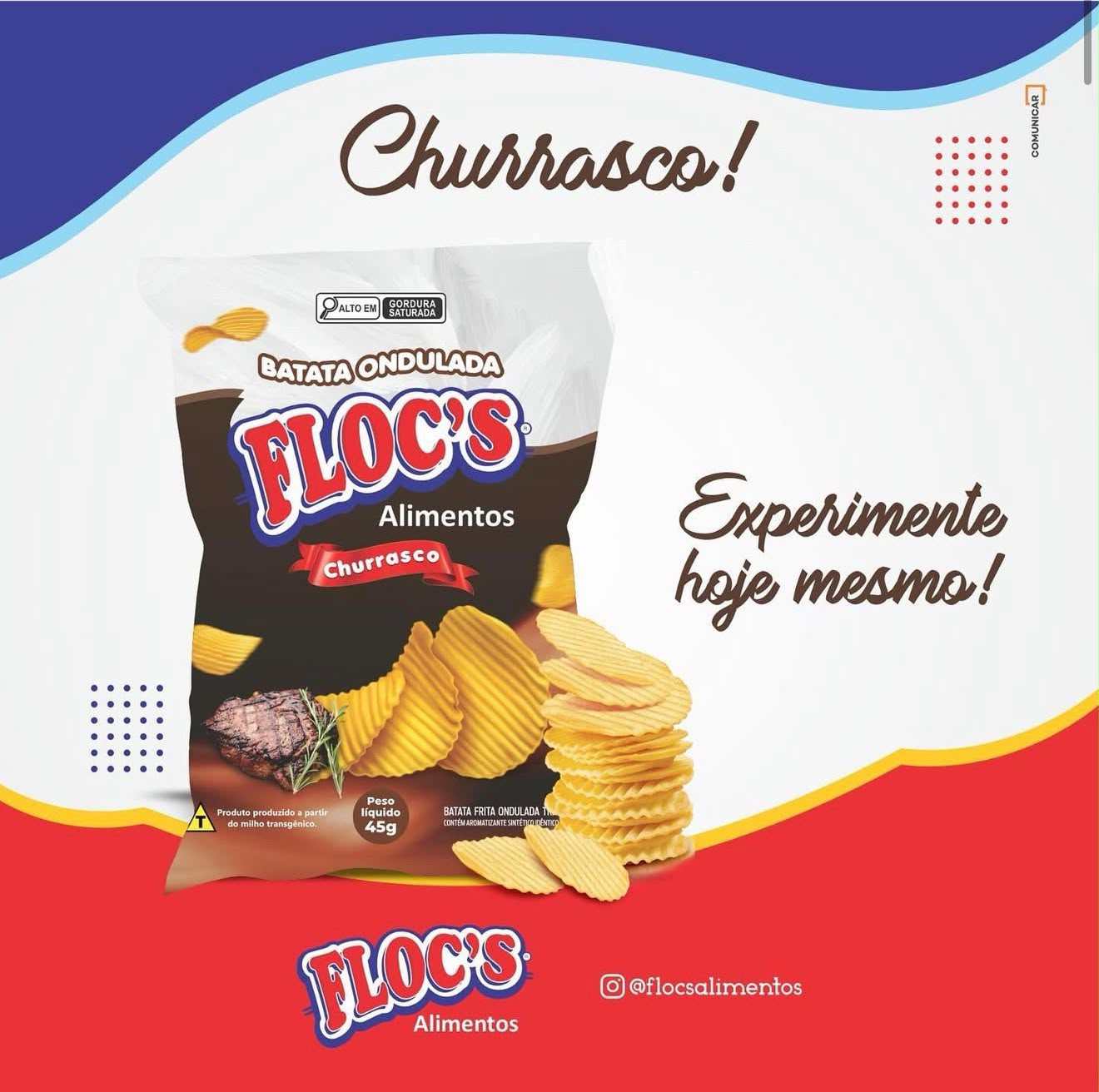 Floc's Batata Ondulada sabor Churrasco – 45 g • Caixa com 20 unidades