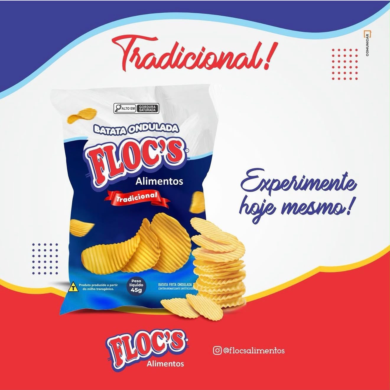 Floc's Batata Ondulada Tradicional – 45 g • Caixa com 20 unidades