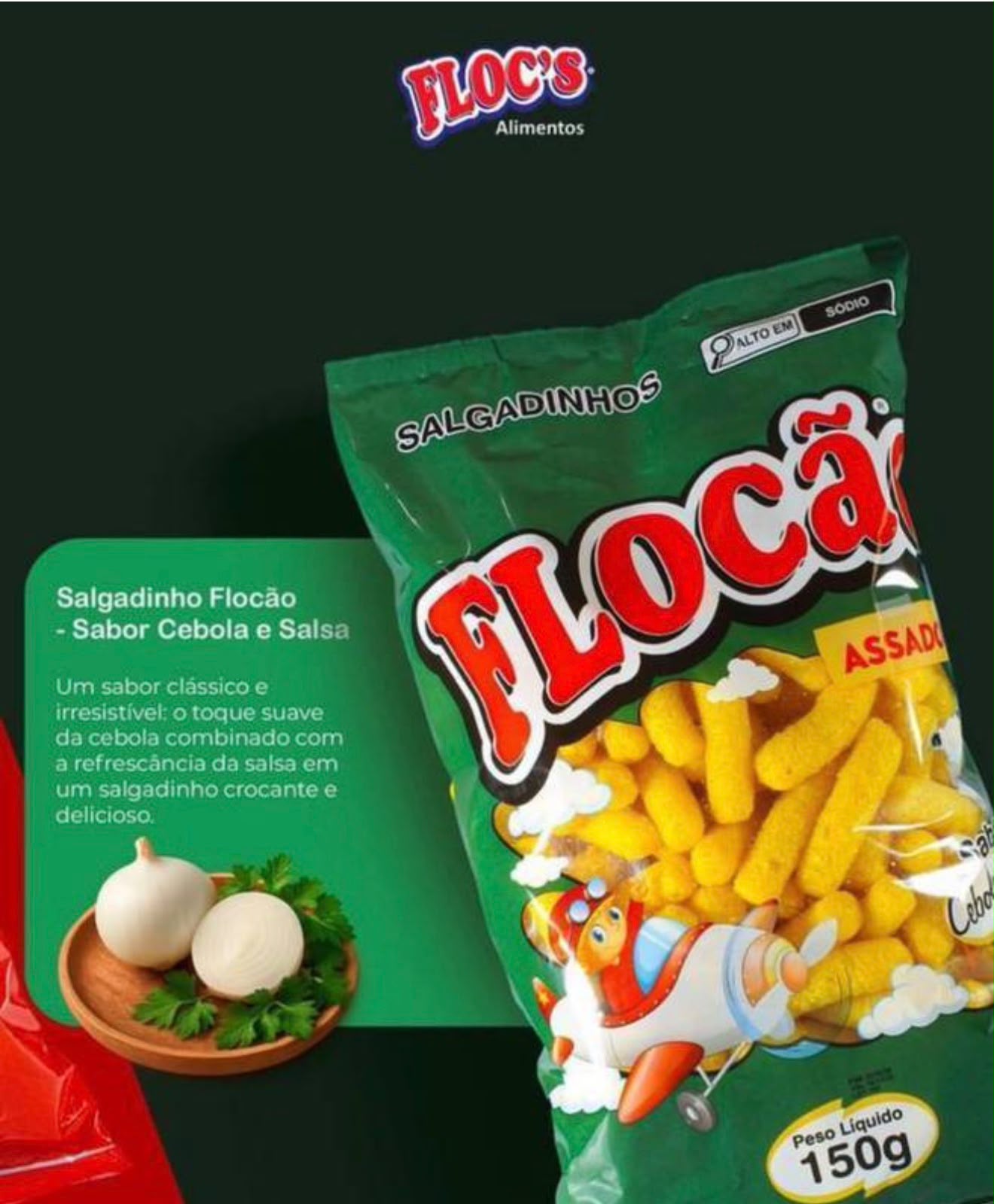 Floc's Flocão sabor Cebola e Salsa – 150 g • Caixa com 10 unidades