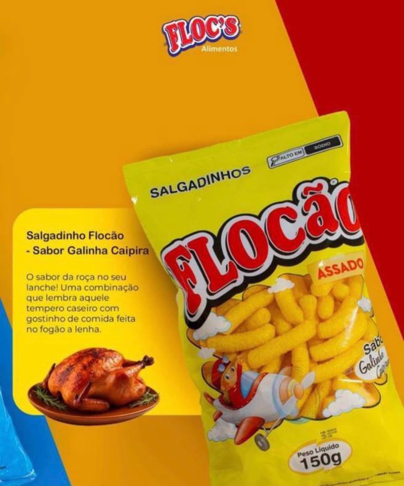 Floc's Flocão sabor Galinha Caipira – 150 g • Caixa com 10 unidades