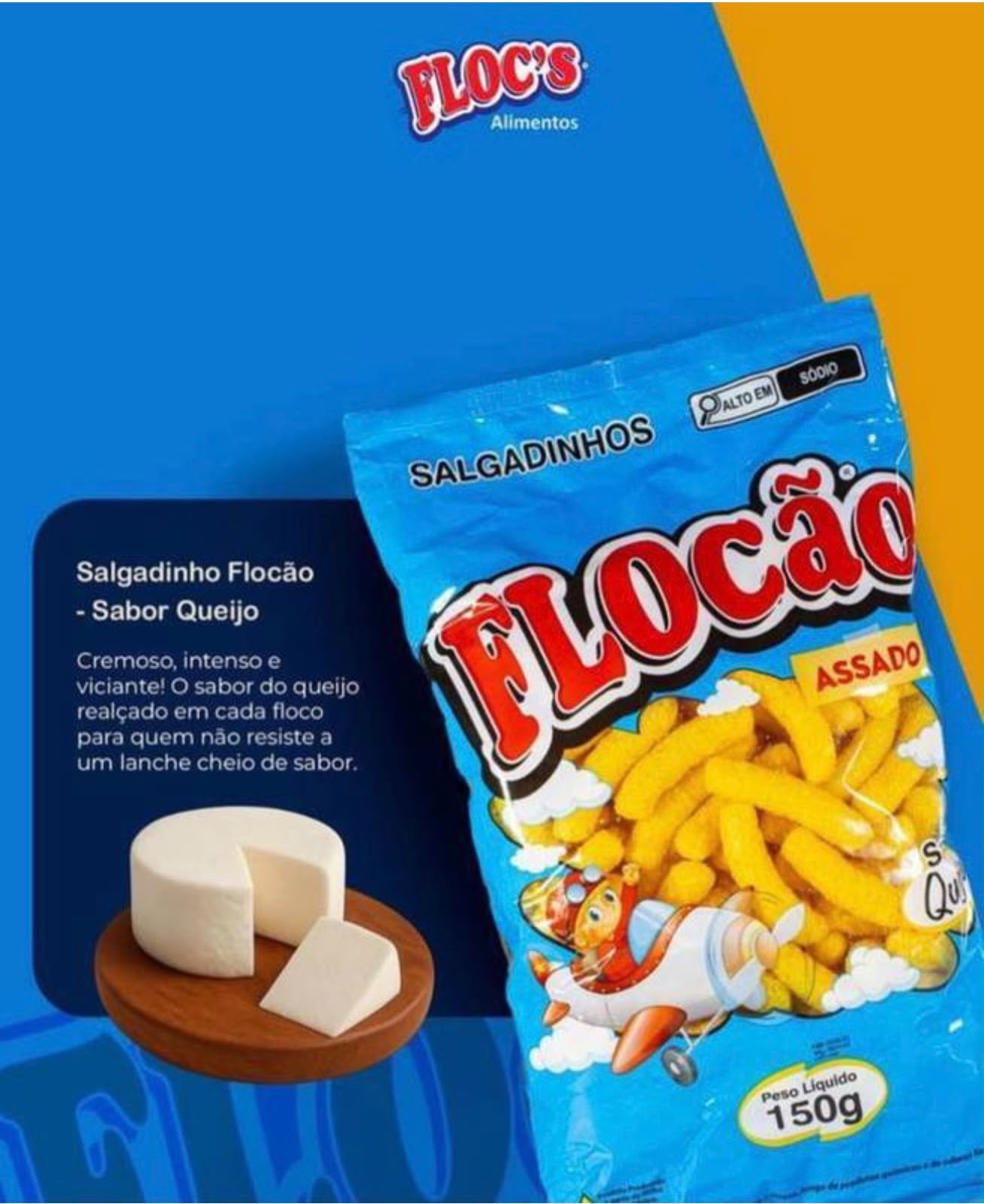 Floc's Flocão sabor Queijo – 150 g • Caixa com 10 unidades