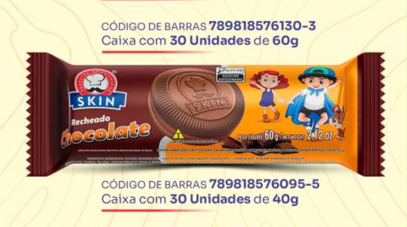 Skin Recheado Chocolate – 40 g • Caixa com 30 unidades