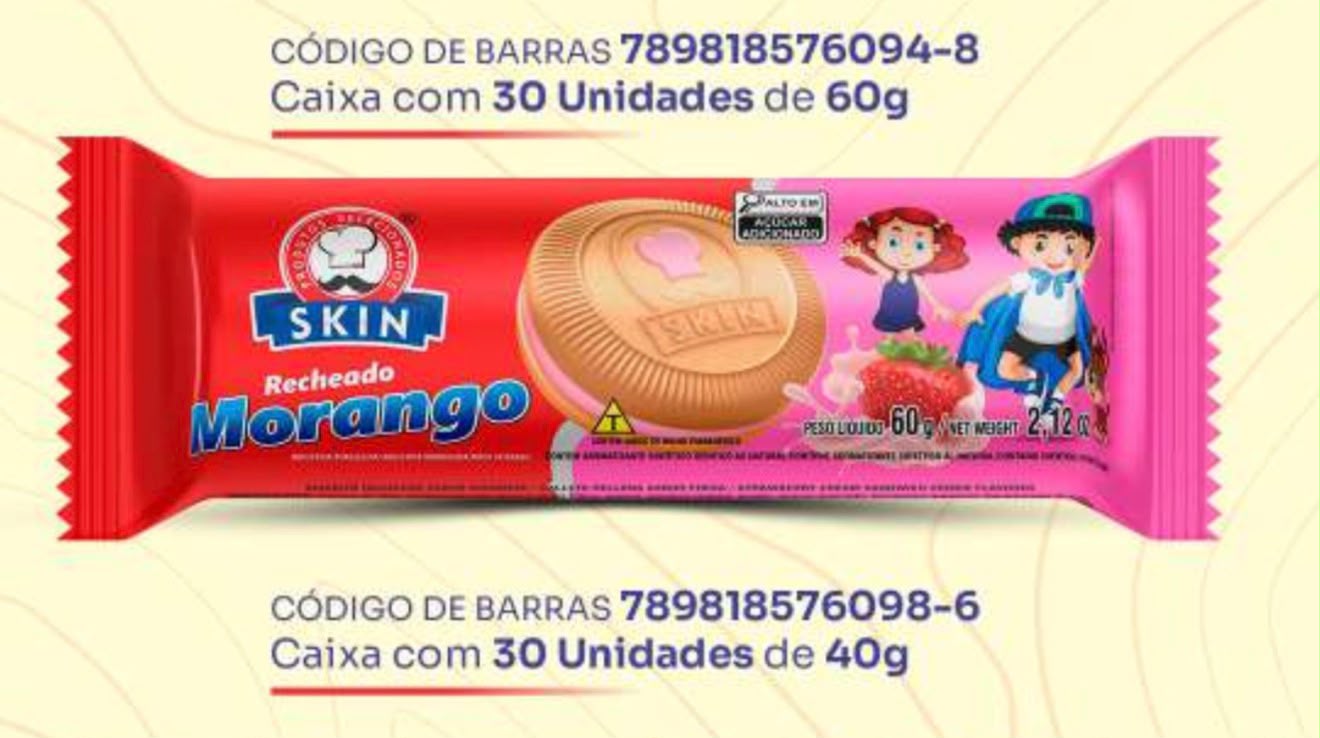 Skin Recheado Morango – 40 g • Caixa com 30 unidades