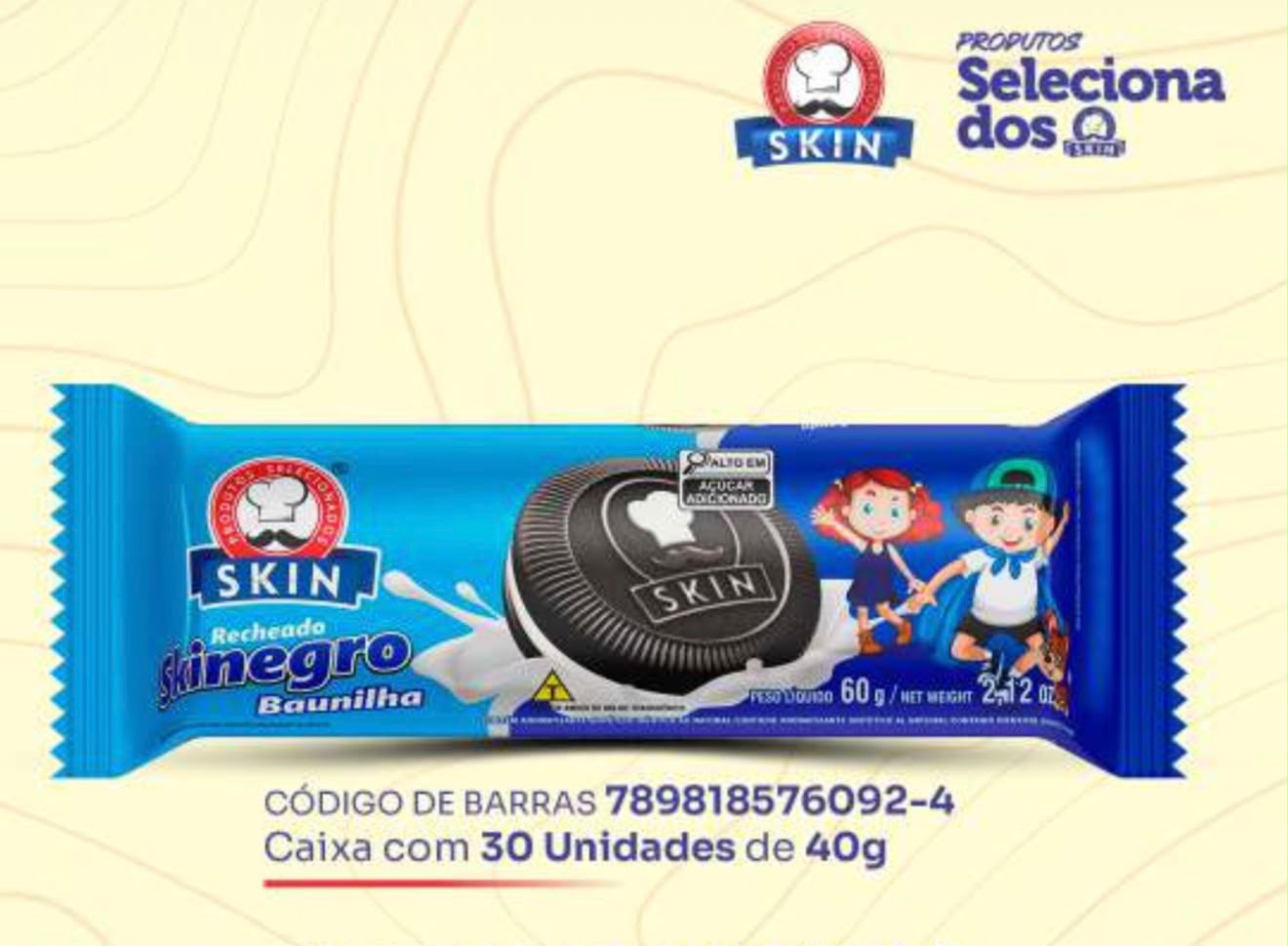 Skin Recheado Skinegro Baunilha – 40 g • Caixa com 30 unidades