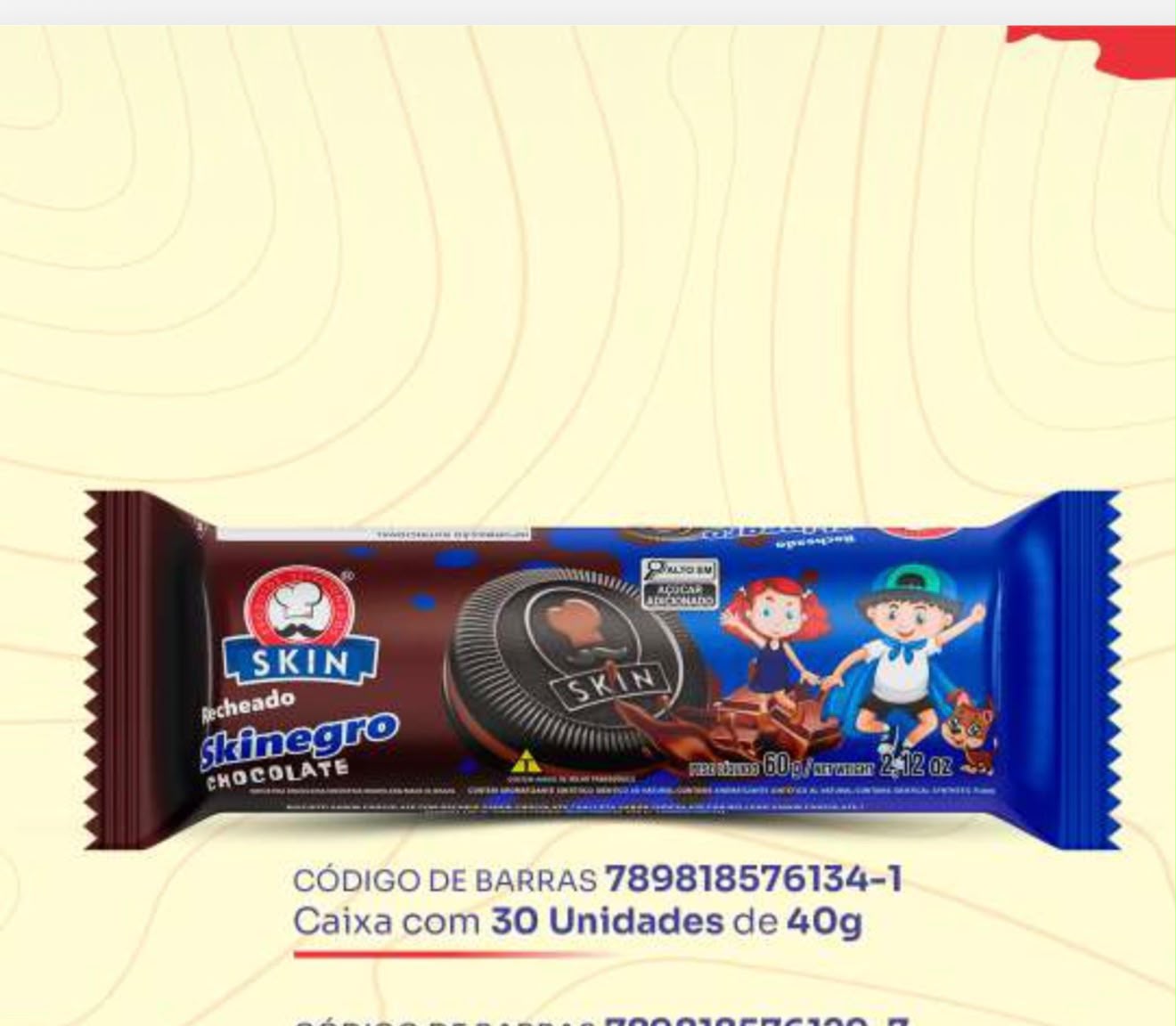 Skin Recheado Skinegro Chocolate – 40 g • Caixa com 30 unidades